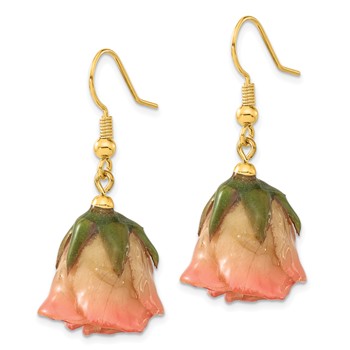 Lacquer Dipped Cream and Pink Real Rose Gold-tone Dangle Earrings — alternate view