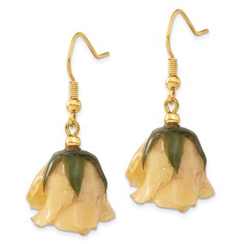 Lacquer Dipped White Real Rose Gold-tone Dangle Wire Earrings — alternate view