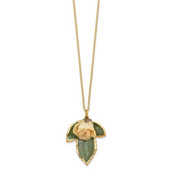 Lacquer Dipped White Real Rose on 24K Gold-trim Lacquer Dipped Leaf 20 inch Gold-tone Necklace — alternate view