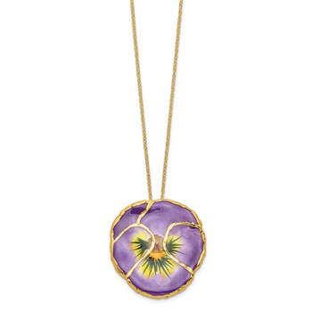 24K Gold-trim Lacquer Dipped Lilac Real Pansy 20 inch Gold-tone Necklace — alternate view