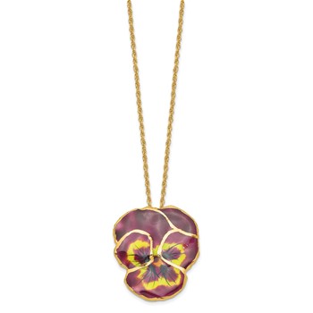 24K Gold-trim Lacquer Dipped Violet Real Pansy 20 inch Gold-tone Necklace — alternate view