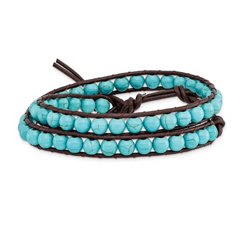 4mm Dyed Turquoise Leather Cord Multi Wrap Bracelet