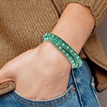 Green Aventurine/Green Quartz/FW Cultured Pearl Clasp Leather Wrap Bracelet — alternate view