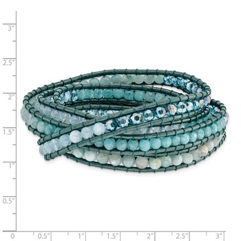 Amazonite/Crystal/Blue Quartz/Leather Multi-wrap Bracelet — alternate view