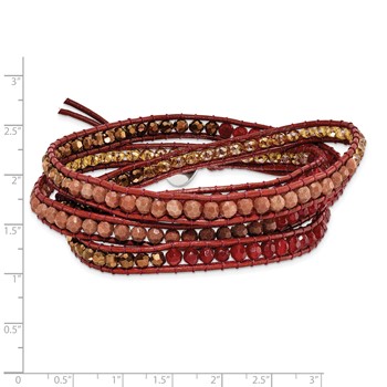 Crystal/Red Quartz/ Red Sand Stone/Leather Multi-wrap Bracelet — alternate view