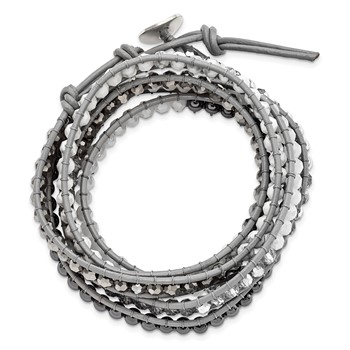 Crystal/Hematite/White Howlite Bead Leather Multi-wrap Bracelet — alternate view