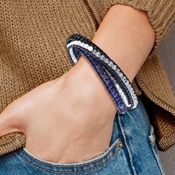 Blue Agate/Crystal/Sodalite/Leather Multi-wrap Bracelet — alternate view
