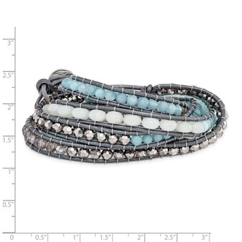 Aquamarine/Blue Quartz/Crystal/Leather Multi-wrap Bracelet — alternate view