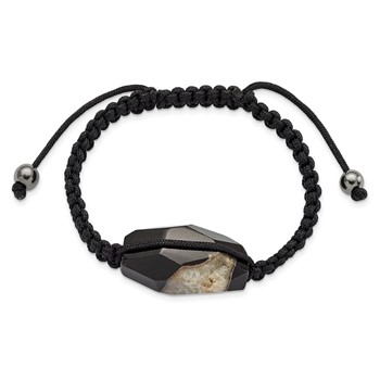 16x28mm Milky Crystal Agate w/Hematite Beads Black Cord Bracelet — alternate view