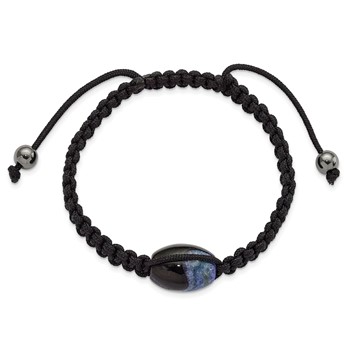 13x19mm Blue Crystal Agate w/ Hematite Beads Black Cord Bracelet — alternate view
