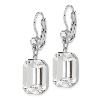 1928 Jewelry Silver-tone Clear Emerald Cut Crystals Dangle Leverback Earrings — alternate view