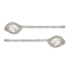 Image of 1928 Jewelry Set of 2 Silver-tone Fancy Clear Crystal Hairpins