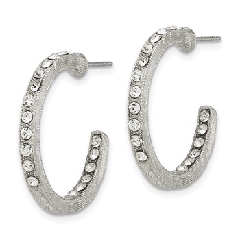 1928 Silver-tone In/Out White Crystal Hoop Earrings — alternate view