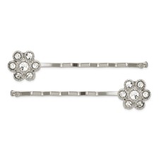 Image of 1928 Jewelry Set of 2 Silver-tone Clear Crystal Flower Hairpins