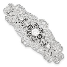 Image of 1928 Jewelry Silver-tone Ornate Filigree Clear Crystal Large Hair Barrette