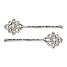 Image of 1928 Jewelry Set of 2 Silver-tone Filigree Clear Crystal Hairpins