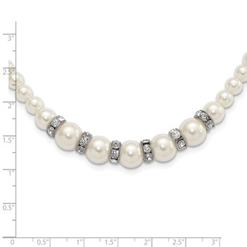 1928 Silver-tone Clear Crystal and Simulated Pearl 15in w/ 3in ext Necklace — alternate view