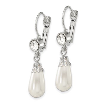 1928 Jewelry Silver-tone Clear Crystal Imitation Pearl Teardrop Dangle Leverback Earrings — alternate view