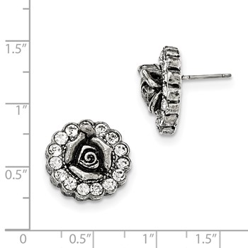 1928 Silver-tone White Crystal Rose Post Earrings — alternate view