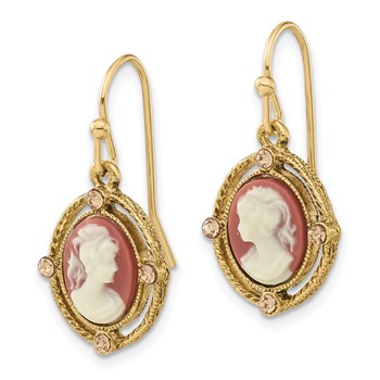1928 Jewelry Gold-tone Frame Ivory Colored Lady Acrylic Cameo Dangle Earrings — alternate view