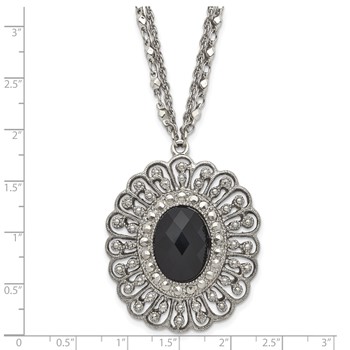 1928 Silver-tone Black Epoxy & Acrylic Fancy Bead w/3in ext. Necklace — alternate view