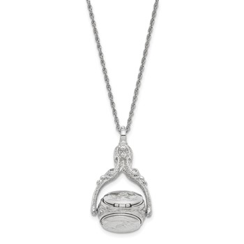 1928 Jewelry Silver-tone Three Sided Spinning Floral Pattern Oval 13mm Lockets 30 inch Necklace Holds 6 Photos — alternate view