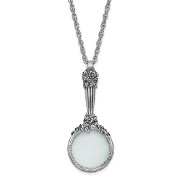 1928 Jewelry Silver-tone Textured Vintage Handle 4-5X Magnifying Glass 30 inch Necklace