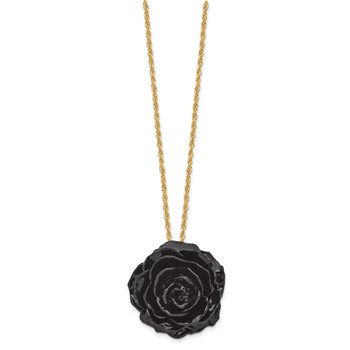 Lacquer Dipped Black Real Rose with 18 inch Gold-tone Necklace — alternate view