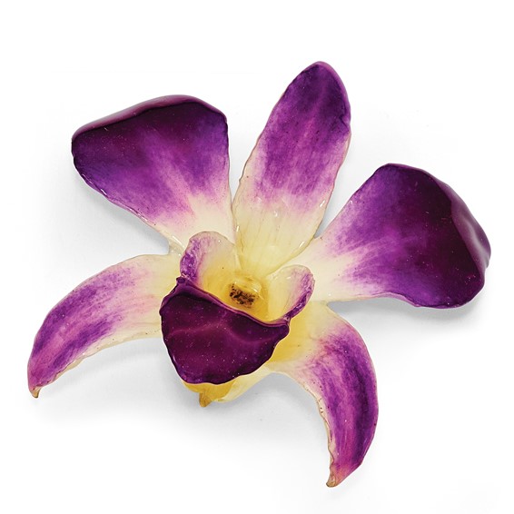 Lacquer Dipped Purple & White Dendrobium Orchid Pin Lacquer Dipped Purple & White Dendrobium Orchid Pin