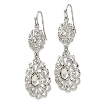 1928 Silver-tone Crystal Dangle Shepherds Hook Earrings — alternate view