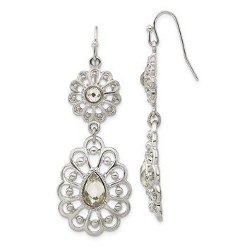 1928 Silver-tone Crystal Dangle Shepherds Hook Earrings