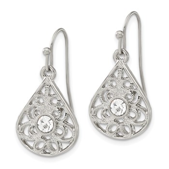 1928 Silver-tone Crystal Dangle Shepherds Hook Earrings — alternate view