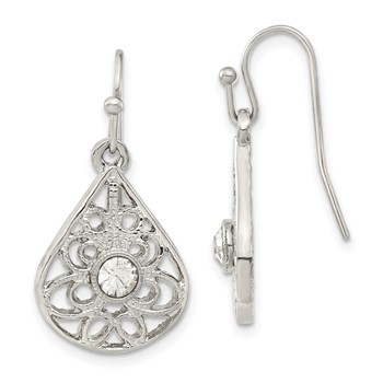 1928 Silver-tone Crystal Dangle Shepherds Hook Earrings