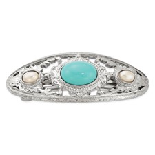 Image of 1928 Jewelry Silver-tone Ornate Imitation Pearl and Turquoise Acrylic Stone Hair Barrette