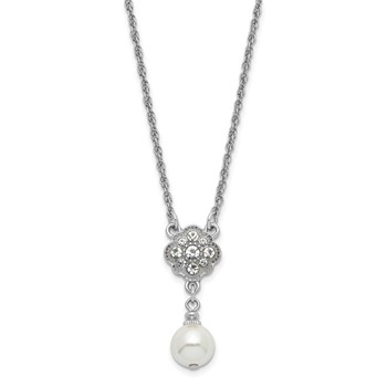 1928 Silver-tone Crystal and Imitation Pearl 16in w/ 3in ext. Necklace — alternate view