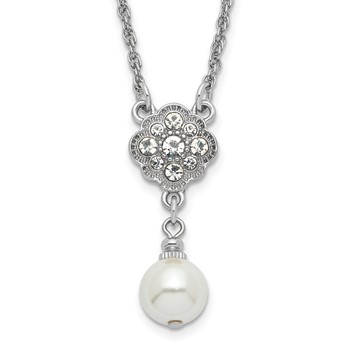 1928 Silver-tone Crystal and Imitation Pearl 16in w/ 3in ext. Necklace