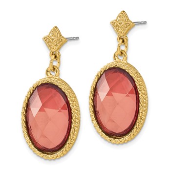 1928 Gold-tone Pink Acrylic Dangle Post Earrings — alternate view