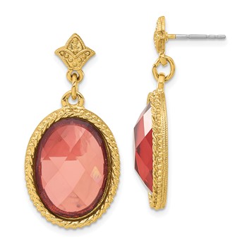 1928 Gold-tone Pink Acrylic Dangle Post Earrings