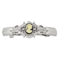 Image of 1928 Jewelry Silver-tone Ornate Black Acrylic Cameo Hair Barrette