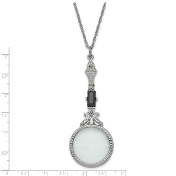 1928 Jewelry Silver-tone Black Glass Stone and Marcasite Vintage Handle 4-5X Magnifying Glass 28 inch Necklace — alternate view