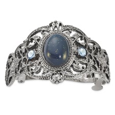 Image of 1928 Jewelry Silver-tone Filigree Blue Crystal and Blue Acrylic Stone Ponytail Holder
