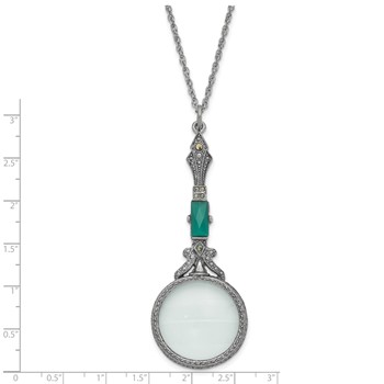 1928 Jewelry Silver-tone Hematite and Green Vintage Handle 4-5X Magnifying Glass 28 inch Necklace — alternate view