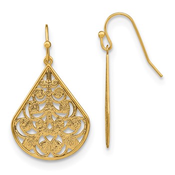 1928 Jewelry Gold-tone Filigree Pear Shaped Dangle Earrings