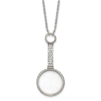 1928 Jewelry Pewter-tone White Crystal Handle 2-3X Magnifying Glass 30 inch Necklace
