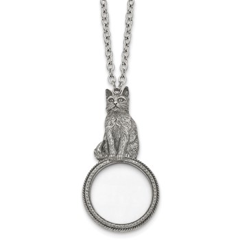 1928 Jewelry Silver-tone Cat Handle 2-3X Magnifying Glass 30 inch Necklace