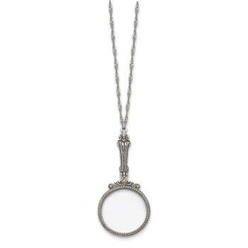 1928 Jewelry Silver-tone Vintage Design Handle 2X Magnifying Glass 28 inch Twisted Necklace