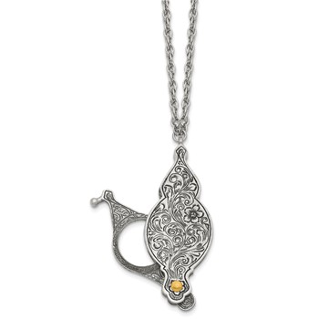 1928 Jewelry Pewter-tone and Gold-tone Vintage Floral Antiqued Cover with Fold Out 6-7X Magnifying Glass 30 inch Necklace — alternate view