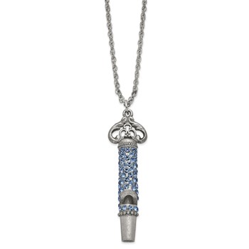 1928 Pewter-tone 30in Light Blue Crystal Functional Whistle Necklace