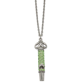 1928 Pewter-tone 30in Lt Green Crystal Functional Whistle Necklace