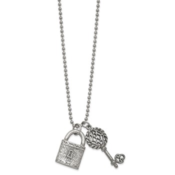 1928 Jewelry Silver-tone Filigree Pattern Lock and Fliigree Pattern Key Pendants 23.5 inch Necklace